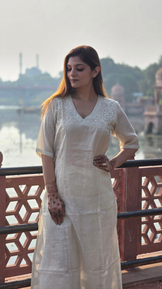 Beige Chikankari Kurta