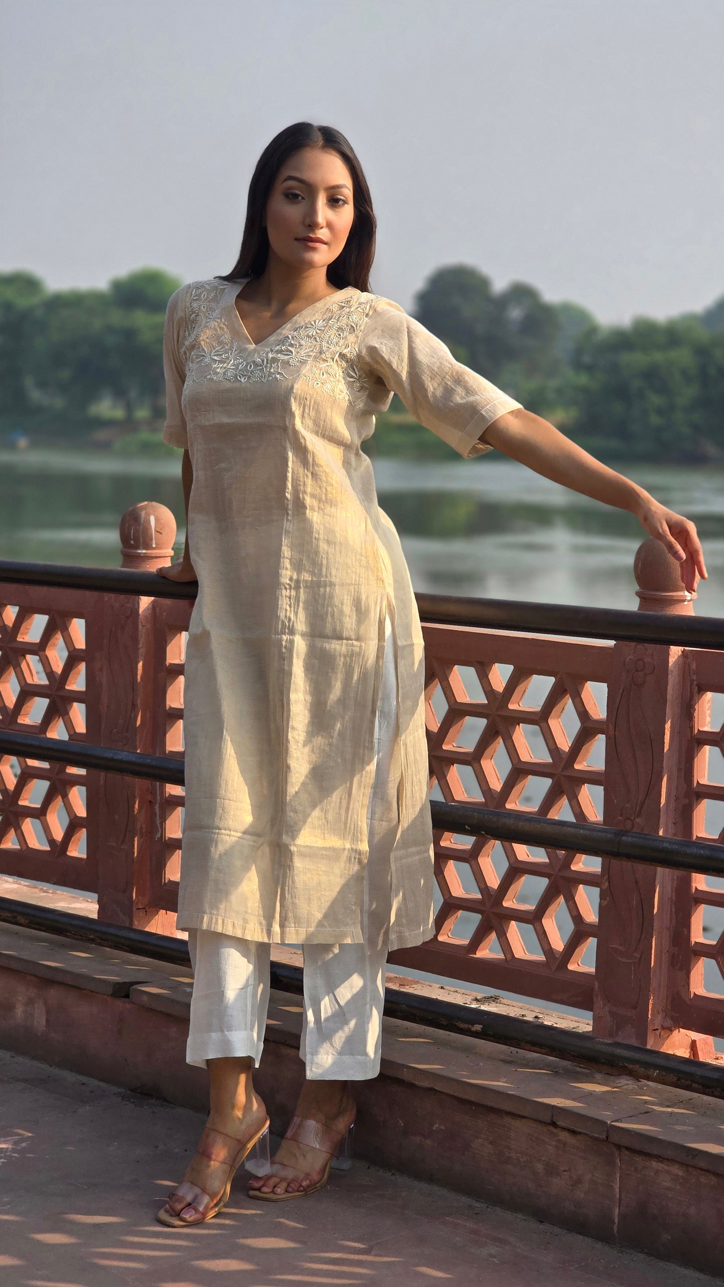Beige Chikankari Kurta