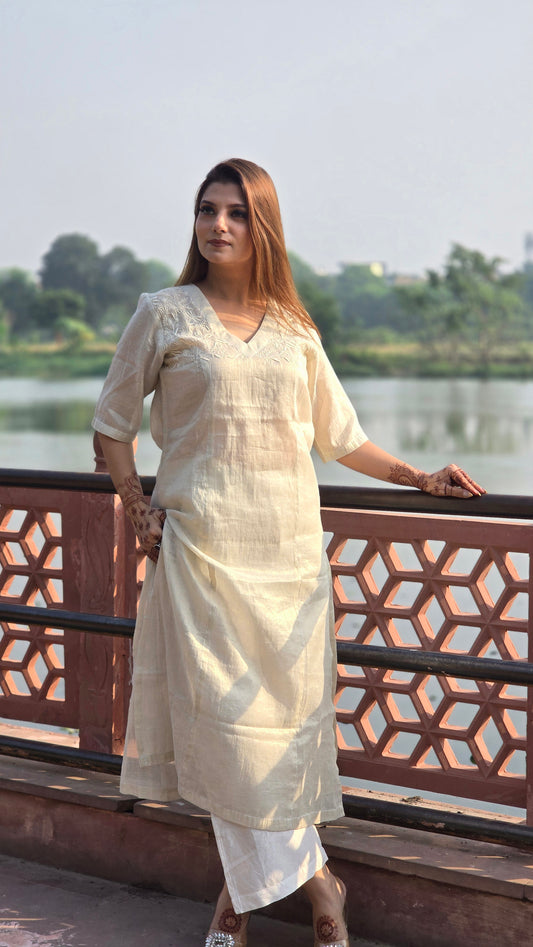 Beige Chikankari Kurta