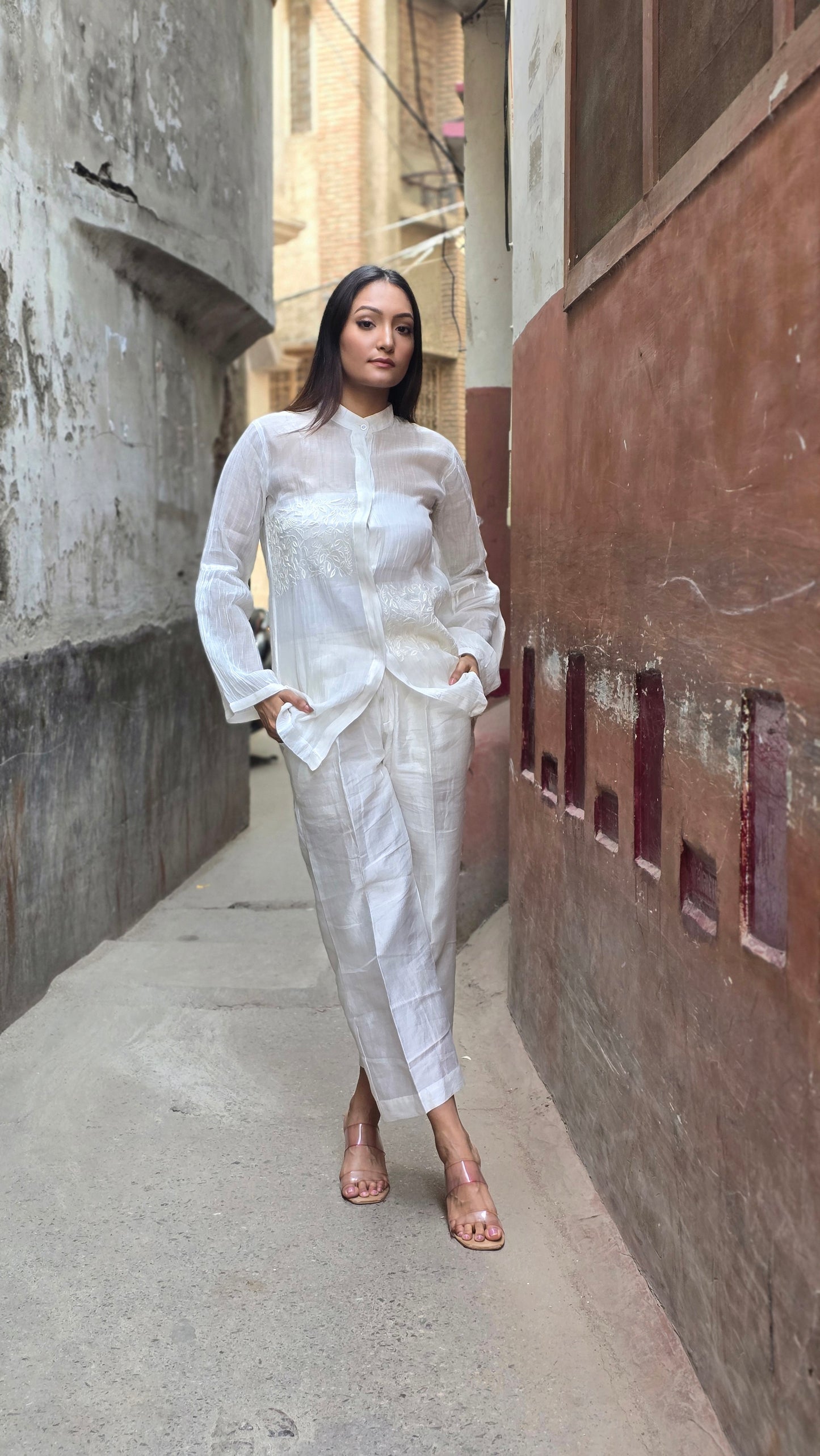 Off White Chikankari Shirt